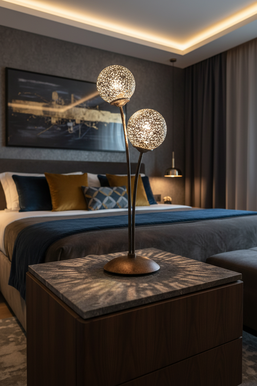 Greta tafellamp op nachtkastje in boutique hotel slaapkamer