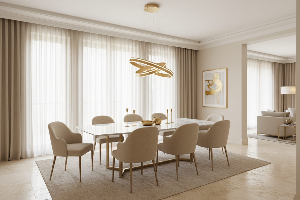 Q-VITO hanglamp boven eettafel bij daglicht