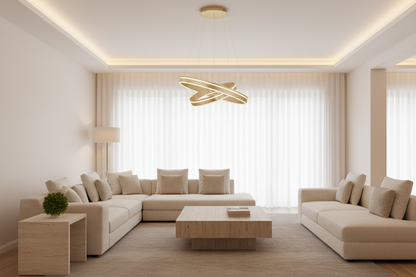 Q-VITO hanglamp in woonkamer boven zithoek